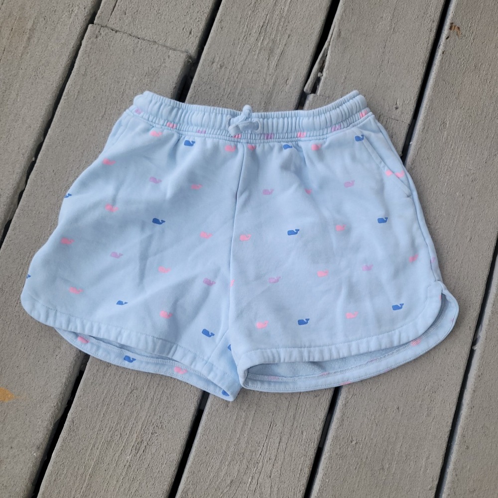 Vineyard Vines Girl's Large 14 Shorts Baby Blue Printed Whales Cotton
